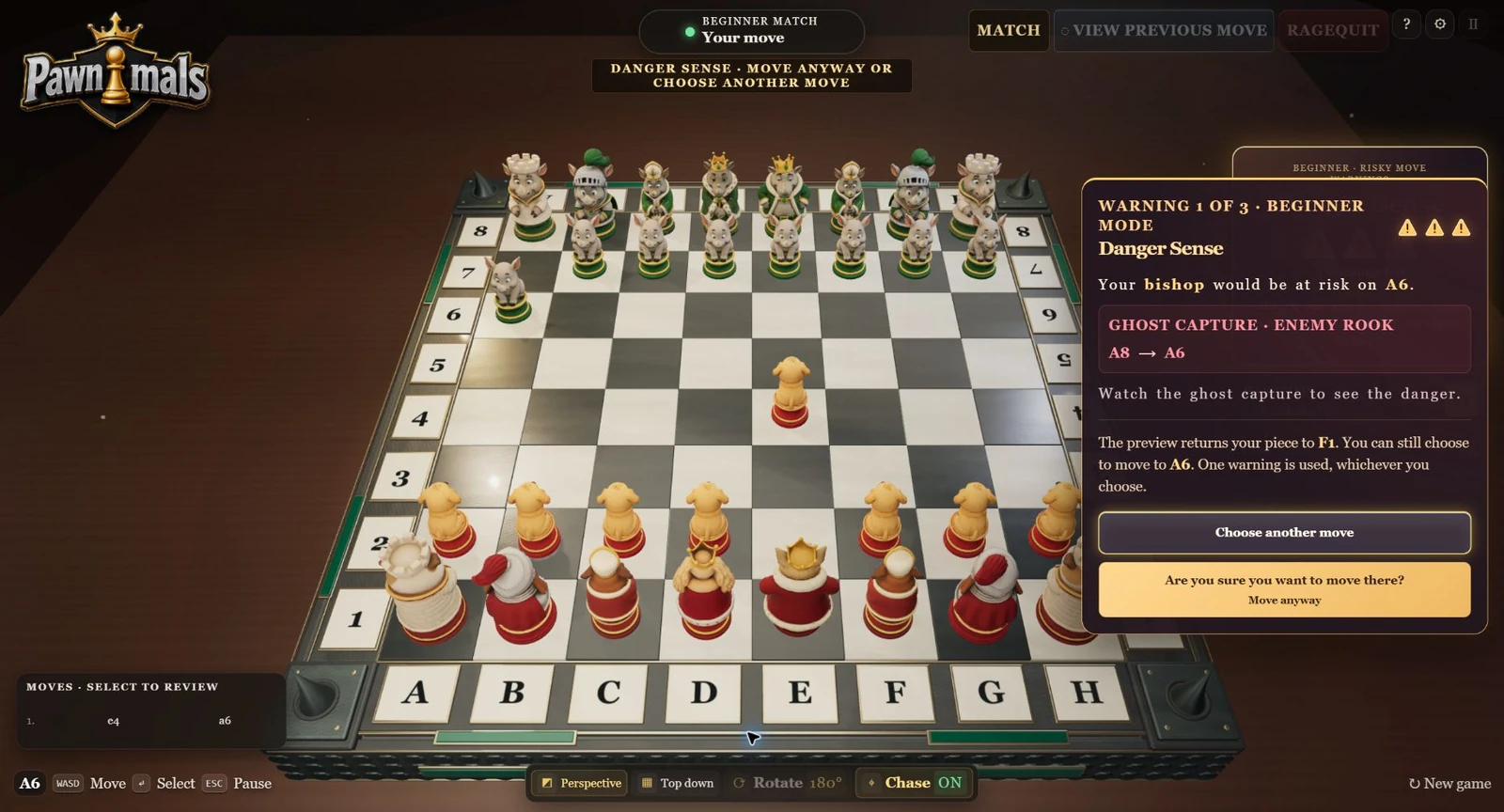 Danger Sense previews a risky move and lets you choose another move or move anyway.