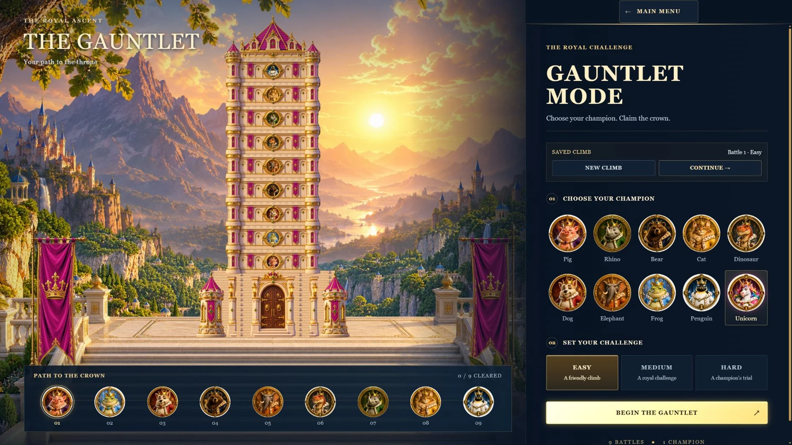 The current Gauntlet tower and champion selection.